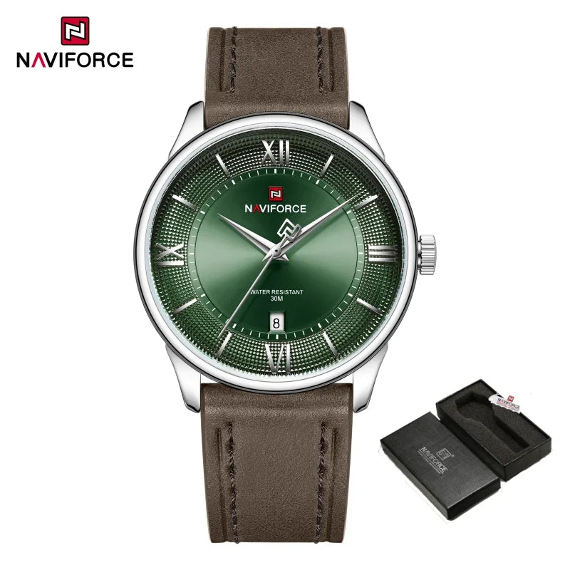 NAVIFORCE Watches For Men Quartz Sports Genuine Leather Strap 3ATM Waterproof Luxury Business Wristwatches Gift for Male New