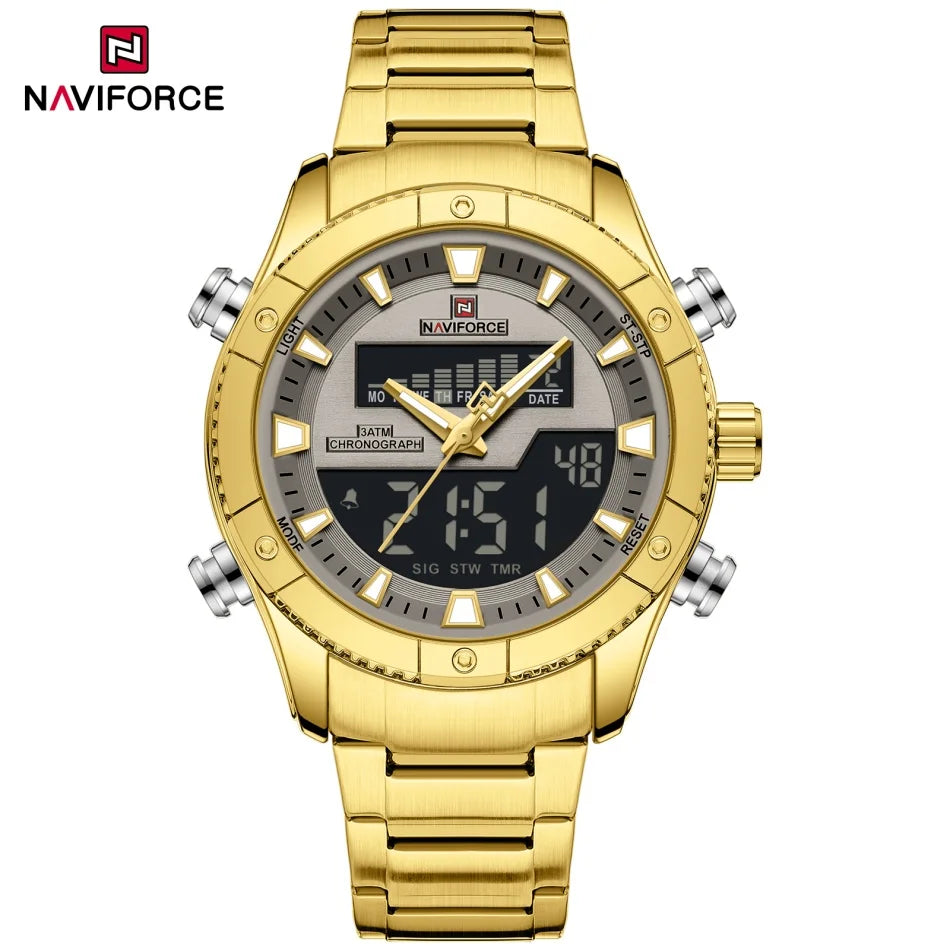 NAVIFORCE Brand Men's Watches Luxury Fashion Stainless Steel Quartz Chronograph Alarm Wristwatch for Male Water Resistant Sport