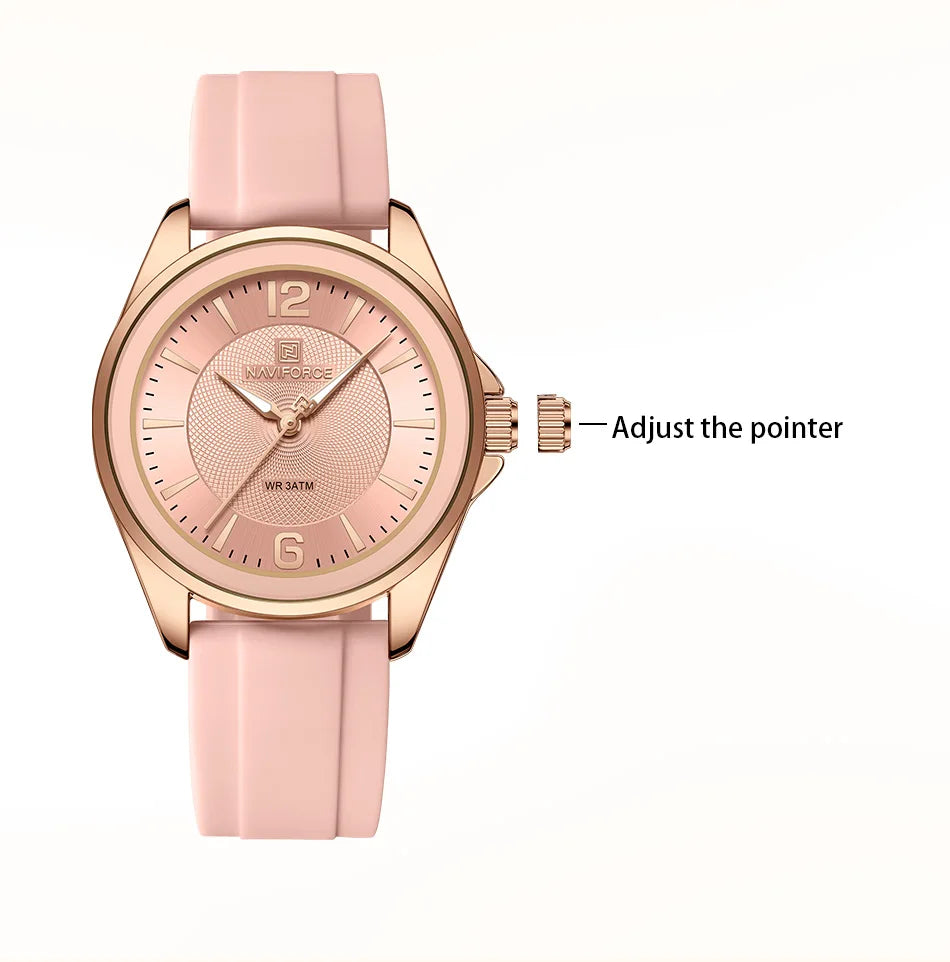 NAVIFORCE Luxury Sport Watch for Women Elegant Waterproof Wristwatch with Comfortable Silicone Strap Fashion Ladies Dress Clock