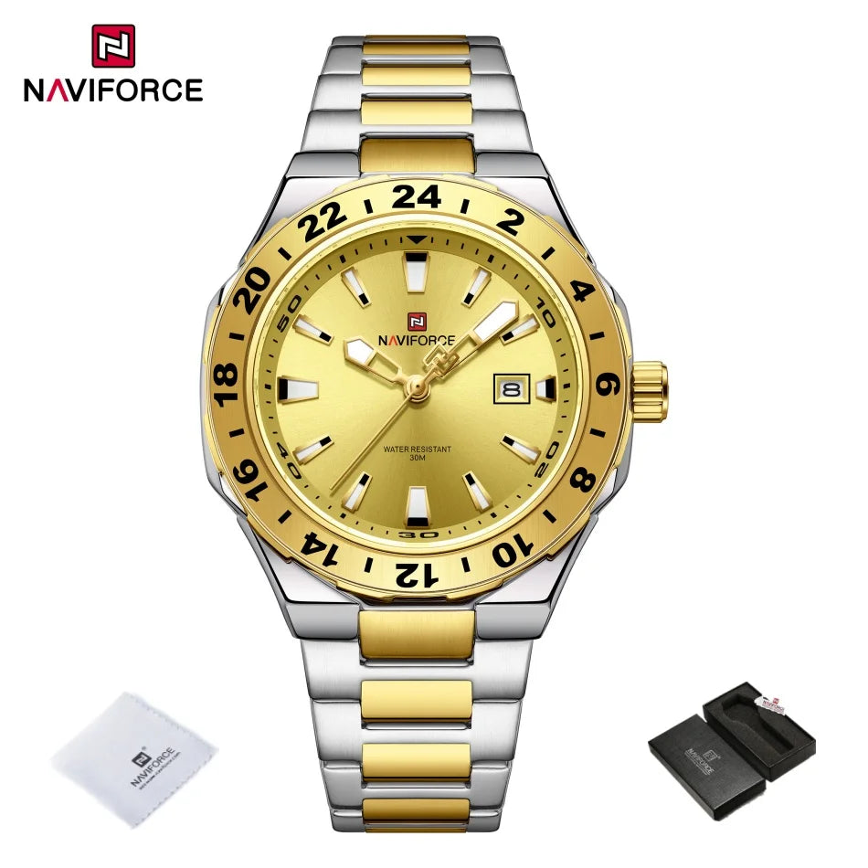 NAVIFORCE Watches for Man Luxury Sports Quartz Clock Luminous Calendar Stainless Steel Waterproof Wristwatch Relogio Masculino
