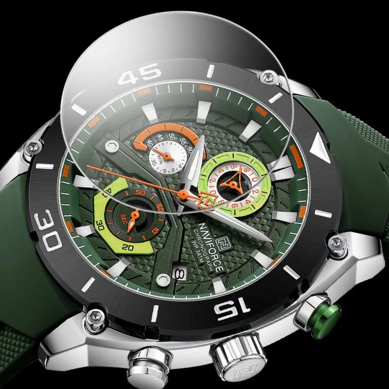 NAVIFORCE Man's Watch Quartz Chronograph 30M Waterproof Luminous Date Display Silicone Strap Trends Sports Wristwatch for Men