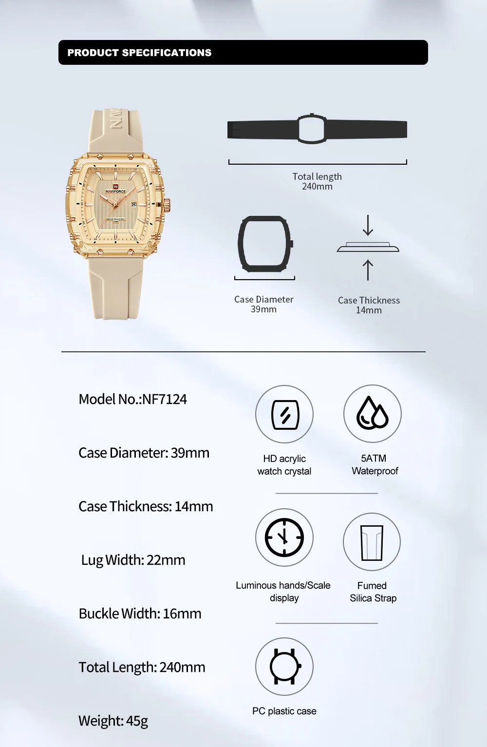 NAVIFORCE Woman's Watch Quartz Calendar 5ATM Waterproof Silica Strap Elegant Ladies Luxury Stylish Simple Wristwatch Gift Box
