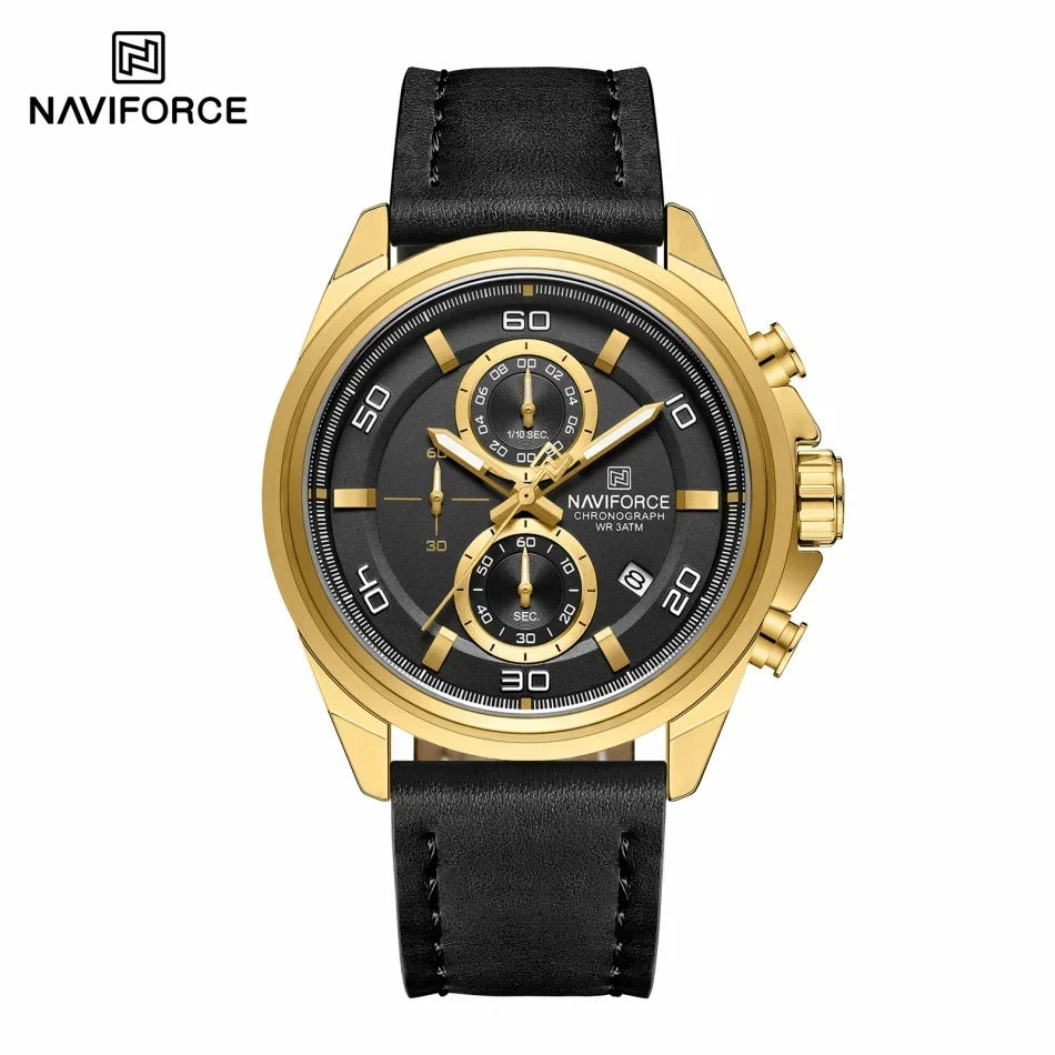 NAVIFORCE Brand Watches For Men Genuine Leather Band Chronograph Quartz Wristwatches Casual Sport 30m Waterproof Male Gift Clock