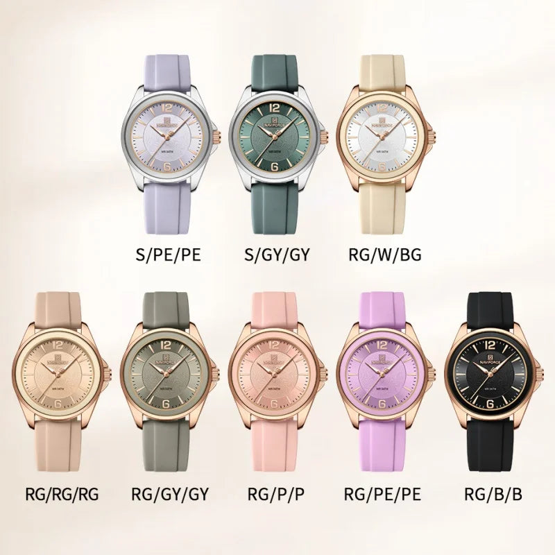 NAVIFORCE Original Women's Watches Classic Round Dial Silicone Strap 3ATM Waterproof Luxury Watch for Women Give for girls gifts