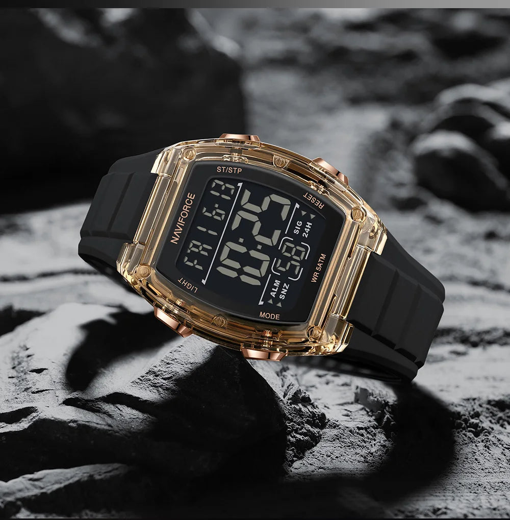 NAVIFORCE Men's Stylish Daily Wear Watch LCD Digital 5ATM Waterproof Date Week Display Male Sports Outdoor Wristwatch Gifts Box