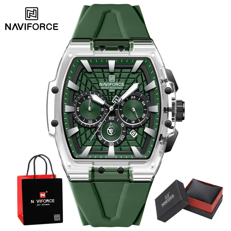 NAVIFORCE Men's Quartz Watch Waterproof Luminous Chronograph with Date Display 24-Hour Male Military Sports Wristwatch Gift Box
