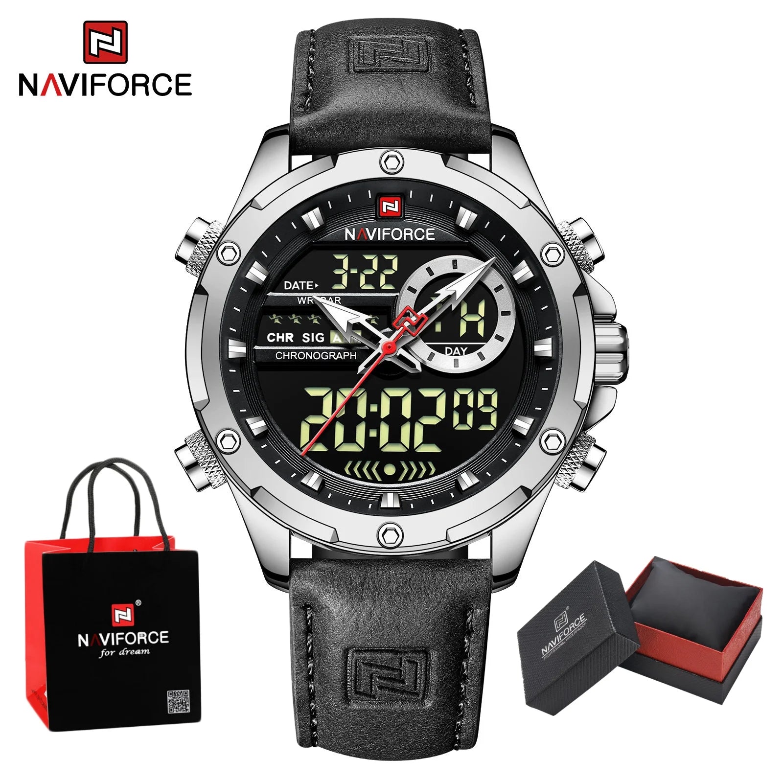 NAVIFORCE Quartz WristWatch For Men Luxury Brand Original Watch Casual Sports Chronograph Leather Waterproof Clock Package Gifts