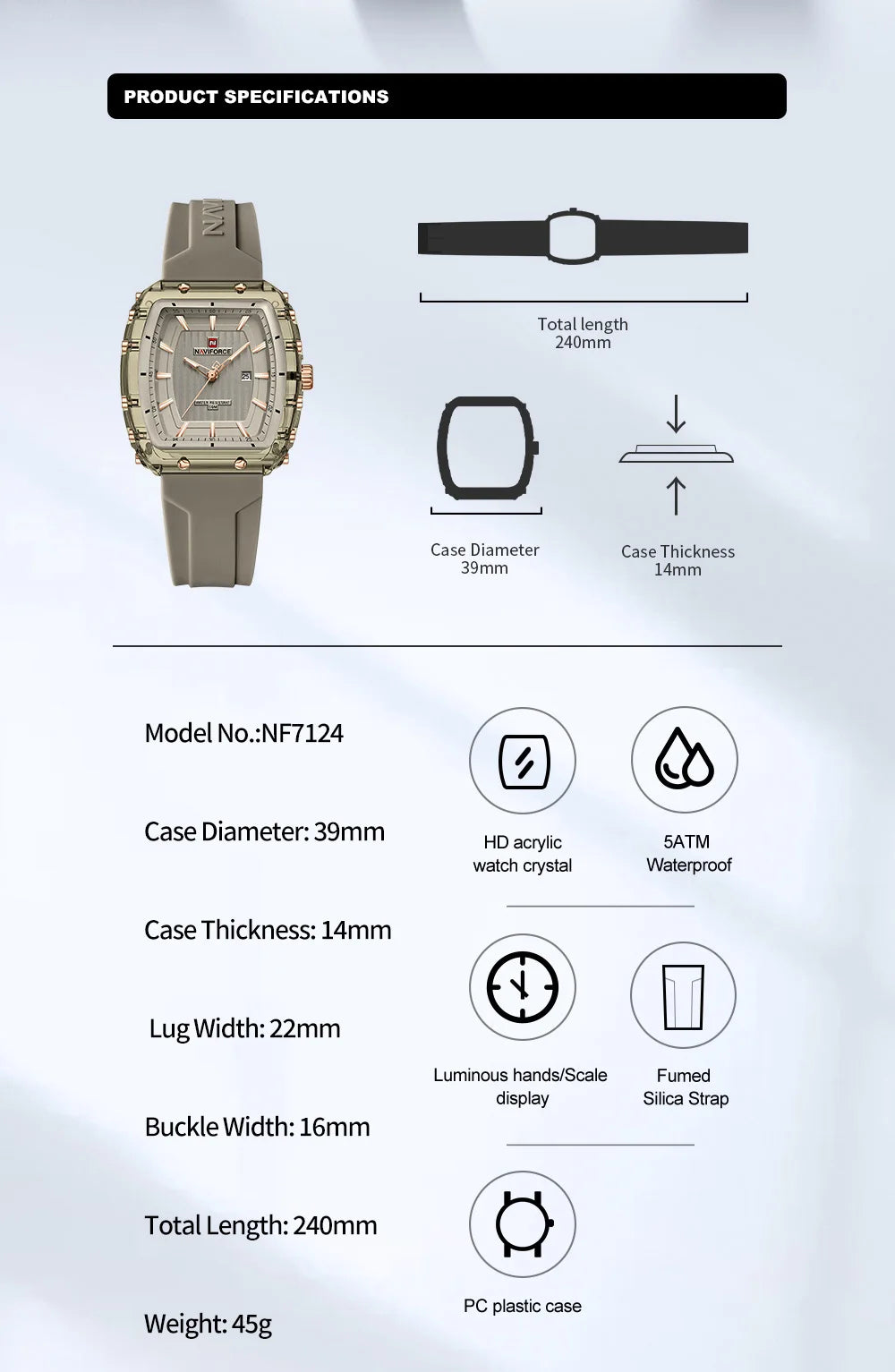 NAVIFORCE Ladies Wristwatches Fashion Comfortable Silicone Strap Date Women's Watches Quality Waterproof Female Luminous Clock