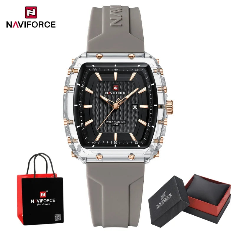 NAVIFORCE Woman's Watch Quartz Calendar 5ATM Waterproof Silica Strap Elegant Ladies Luxury Stylish Simple Wristwatch Gift Box