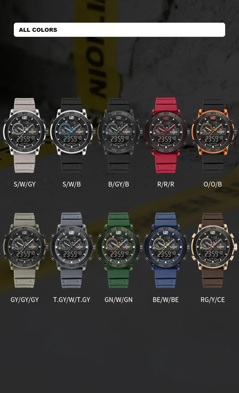NAVIFORCE High Quality Watches For Men Military Dual Display Sport Waterproof Quartz Digital Wristwatch Auto Dayand Date Clock