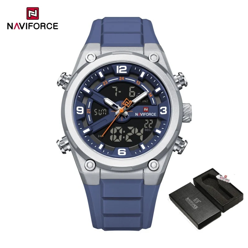 NAVIFORCE Man Watch Fashion Casual Sports Dual display Silicone Strap Waterproof Alarm Chronograph Day and Date Watches for Men