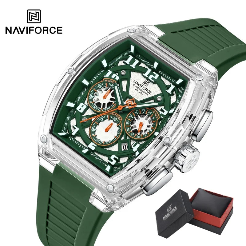 NAVIFORCE Men Fashion Watches Quartz Multifunction Chronograph 50M Waterproof Clock Silicone Strap Male Outdoor Sport Wristwatch