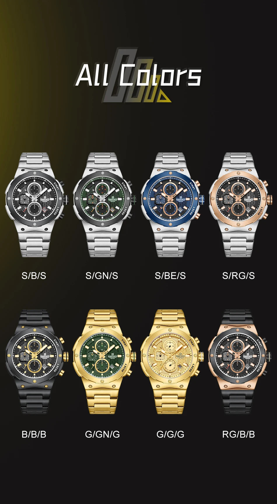 NAVIFORCE Top Luxury Men Watches Luminous Date Waterproof Chronograph Quartz Man Watch Stainless Steel Sport Military Wristwatch