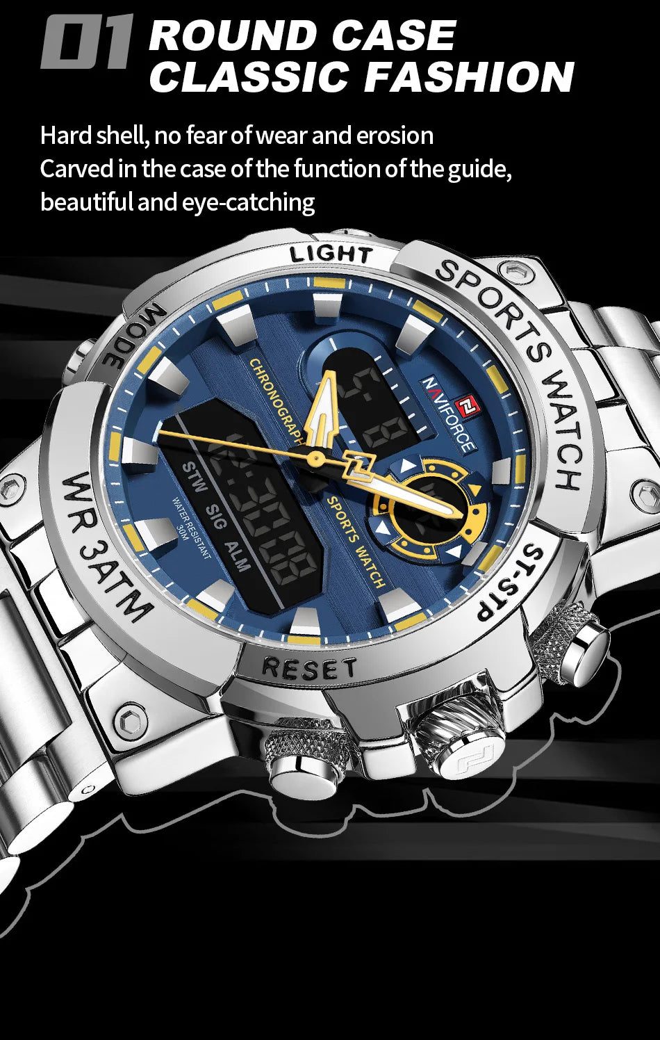 NAVIFORCE Men Military Watch Waterproof Wristwatch Dual Display Quartz Clock Sport Watch Male Big Watches Men Relogios Masculino