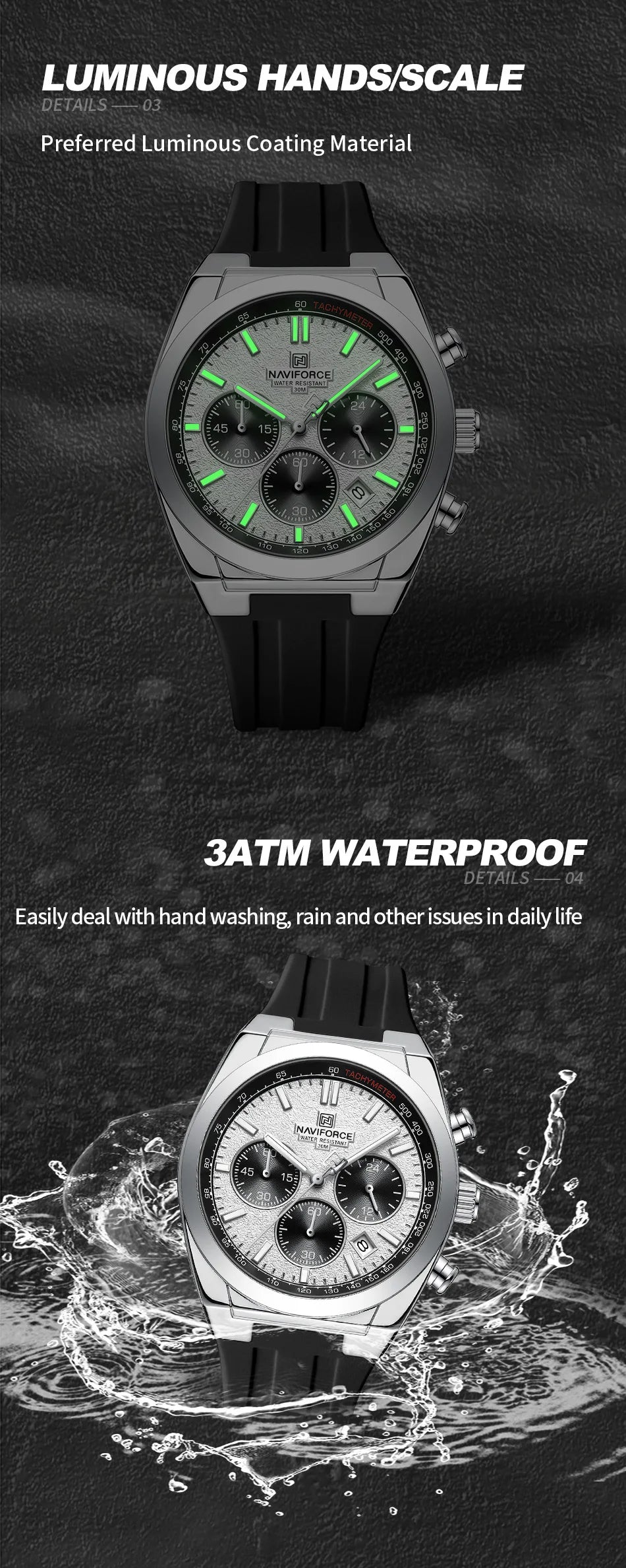 NAVIFORCE Brand Men's Fashion Luxury Quartz Wristwatches Sports 24 Hours and Date Display Waterproof Chronograph Clock Male Gift