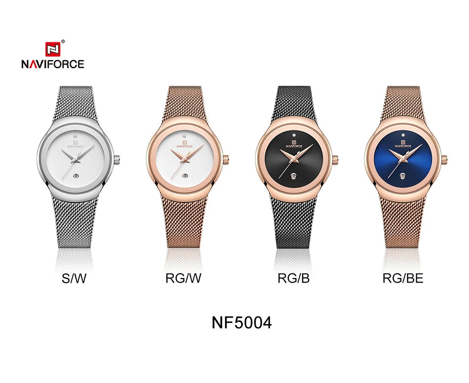 NAVIFORCE Women's Simple Quartz Watches 30M Waterproof Auto Date Steel Strap Female Casual Fashion Daily Use Wristwatch Gift Box