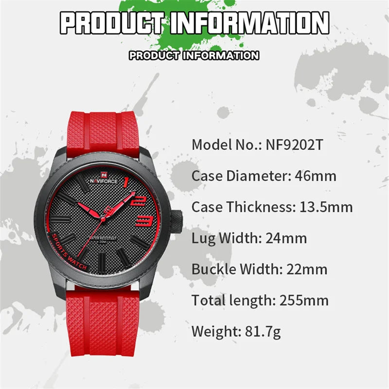 NAVIFORCE Luxury Silicone Strap Mens Watches Waterproof Sport Quartz Military Watch Men Clock Relogio Masculino 2022 New Arrival