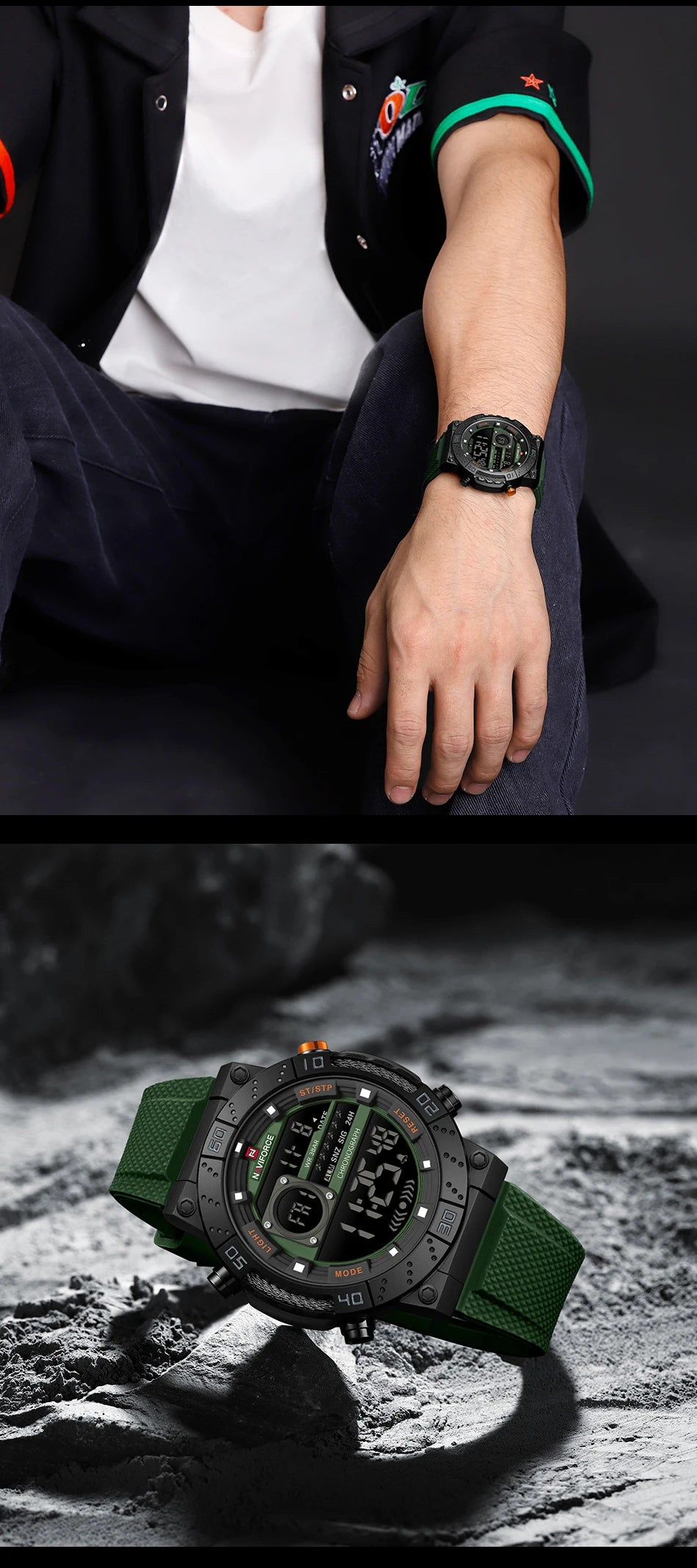 NAVIFORCE Watches for Men LCD Digital Auto Date Week Display Luminous Soft Silicone Strap  Fashion Wristwatch Relogio Masculino
