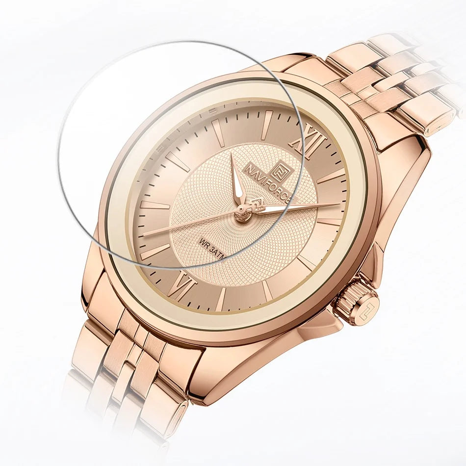 NAVIFORCE Women's Quartz Watch Elegant Casual Stainless Steel Strap 30m Waterproof Female Wristwatches Ladies Clock Reloj Mujer
