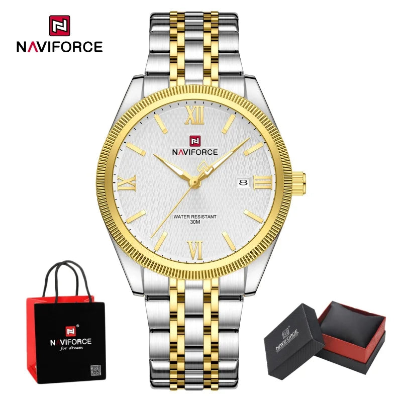 NAVIFORCE Men Watch Quartz Calendar Waterproof Stainless Steel Trendy Male Business Original Design NF9282 Wristwatch Gift Box