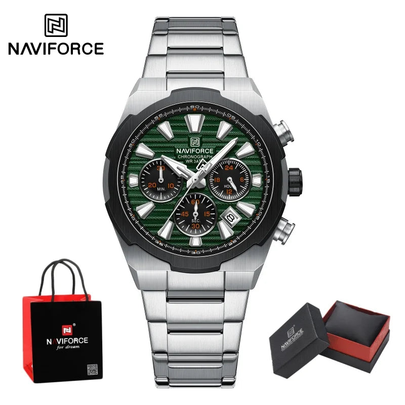 NAVIFORCE Man's Watch Mutifunction Chronograph Quartz Calendar Display Luminous New Men Clock Military Style Wristwatch Gift Box