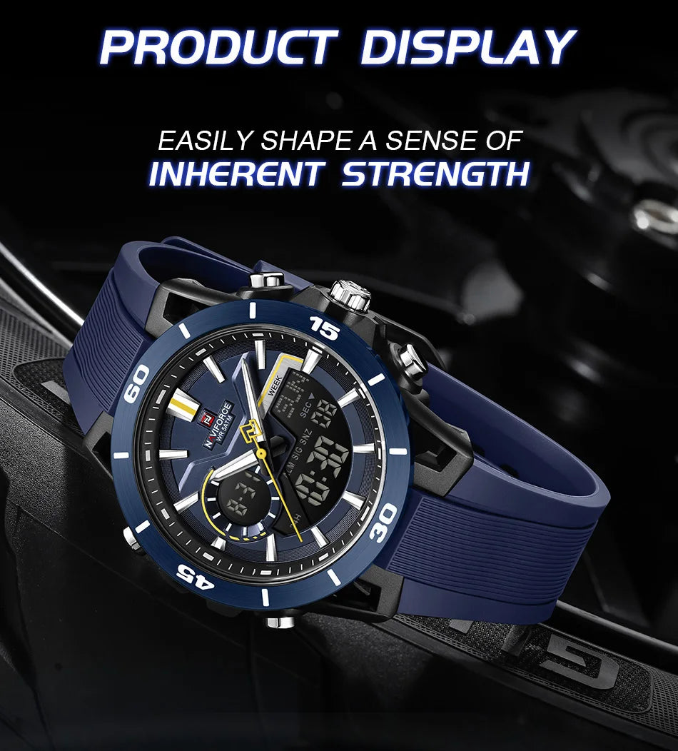 NAVIFORCE Men Watches Quartz Dual Display 50M Waterproof Chronograph Luminous Alarm Clock Male Business Sports Trendy Wristwatch