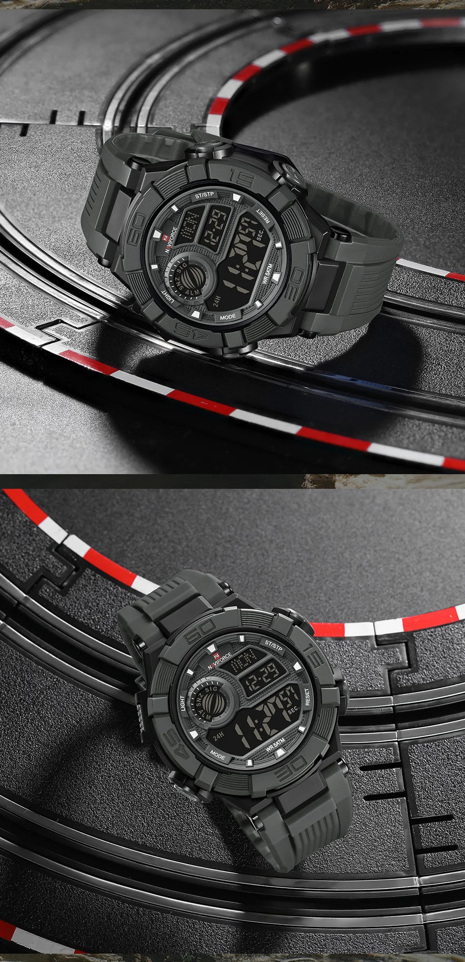 NAVIFORCE Men's Watch LCD Digital 50M Waterproof Multifunction Soft TPU Strap Military Style Teenager Sports Outdoor Wristwatch