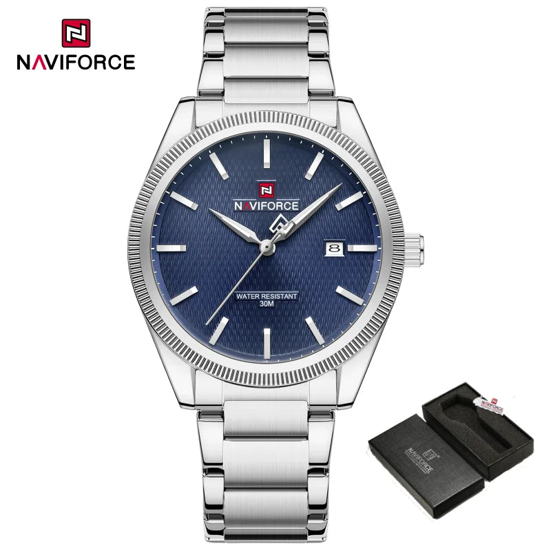 NAVIFORCE Fashion Watches for Men Luxury Business Stainless Steel Strap Quartz Wristwatches Waterproof Calendar Luminous Clock