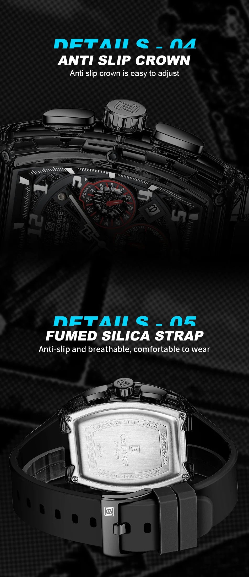 NAVIFORCE Men Fashion Watches Quartz Multifunction Chronograph 50M Waterproof Clock Silicone Strap Male Outdoor Sport Wristwatch