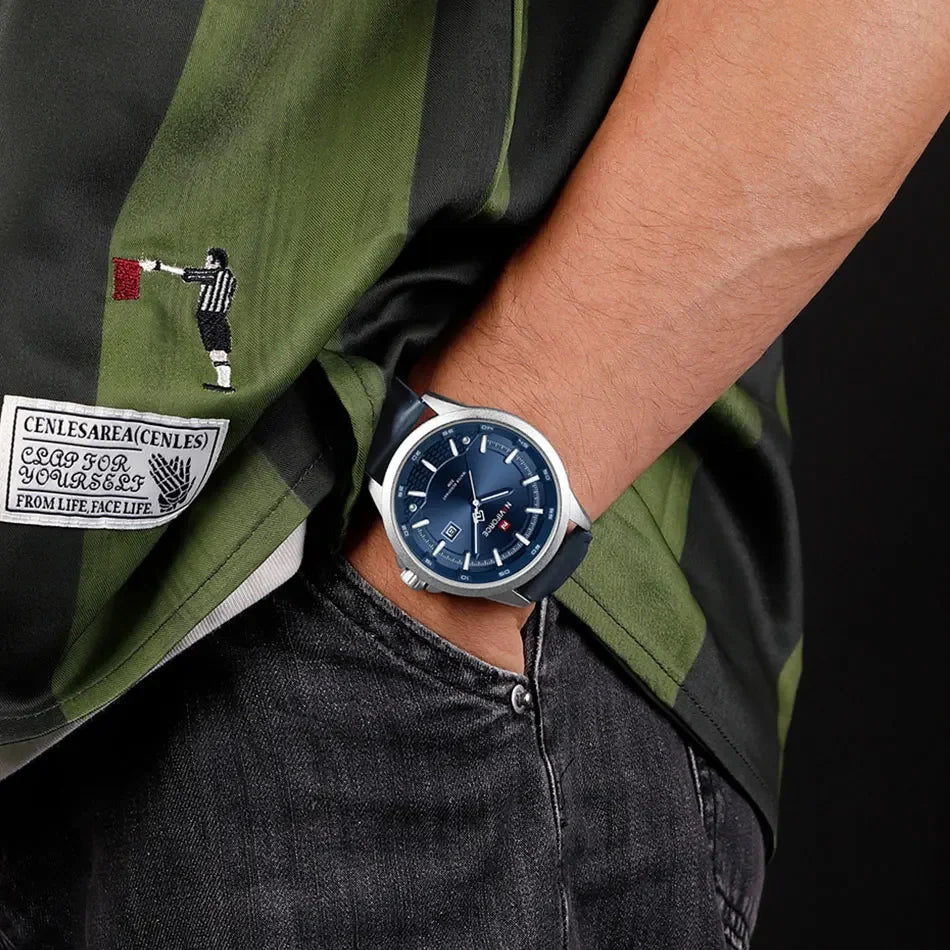 NAVIFORCE Watches For Men Quartz Auto Date Waterproof Leather Strap Male Casual Fashion Daily Wear Business Man's Clocks NF9248L