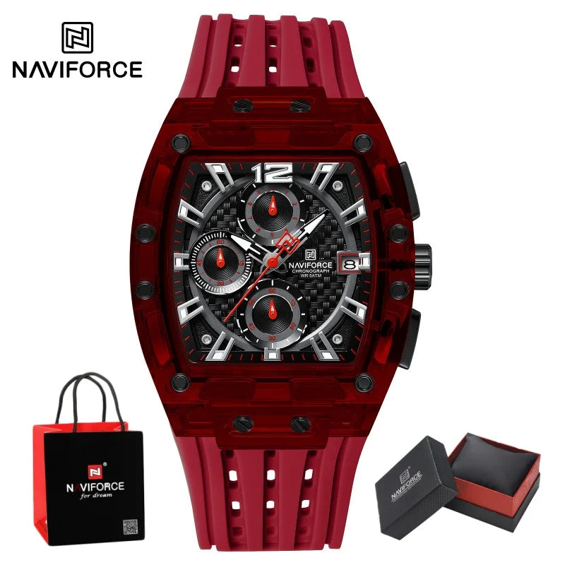 NAVIFORCE Man's Watch Quartz Chronograph 5ATM Waterproof Silicone Strap Fashion Sports Male Luxury Wristwatch Gifts Box NF7105