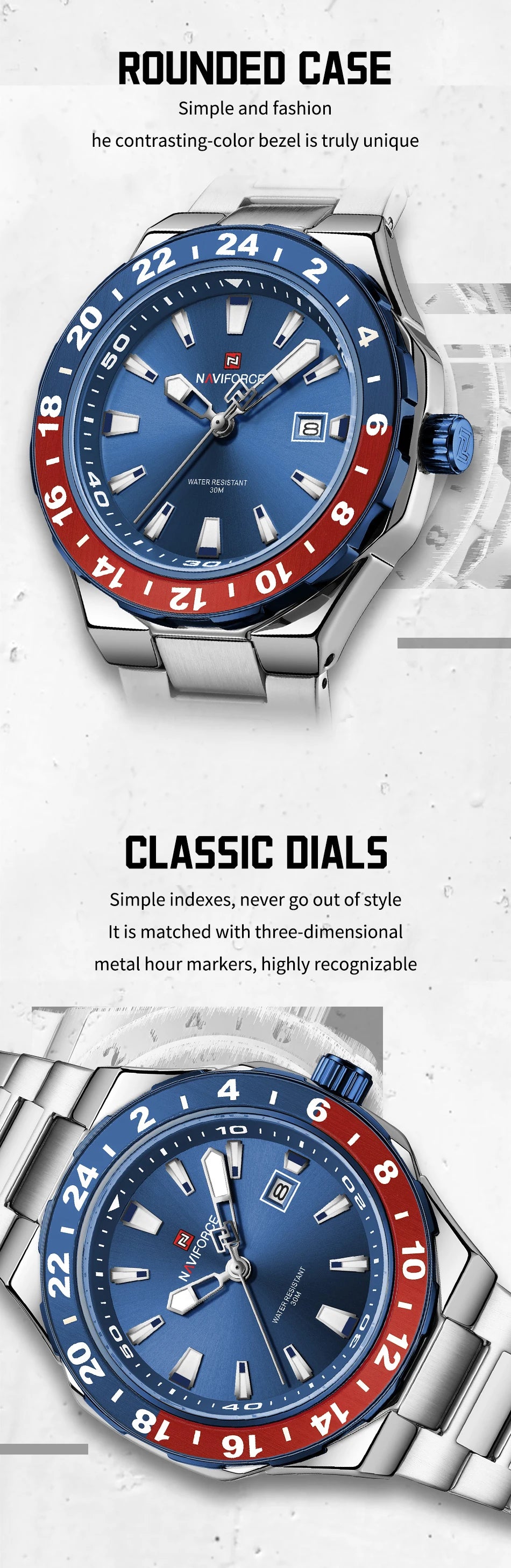 NAVIFOCE Luxury Business Man Watch Sport 3ATM Waterproof Quartz Clock Man Military Stainless Band WristWatch Relogio Masculino