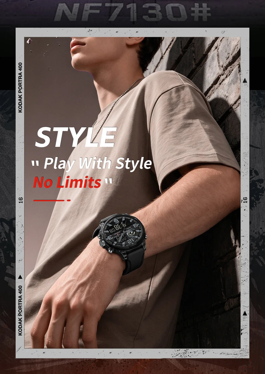 NAVIFORCE Men's Military Quartz Watch Slate Gray Dial White Arabic Numeral Scale 5ATM Waterproof Sports Personality Wristwatches