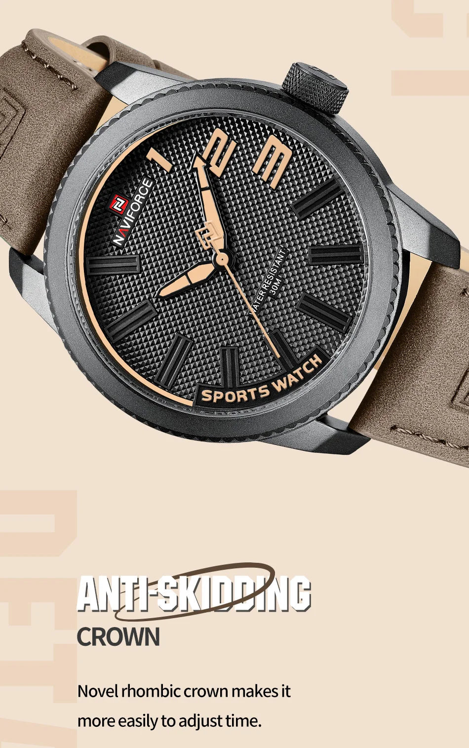 NAVIFORCE Man's Simple Fashion Quartz Watch Waterproof Soft PU Strap Mature Male Outdoor Daily Wear Sports Wristwatch Gifts Box