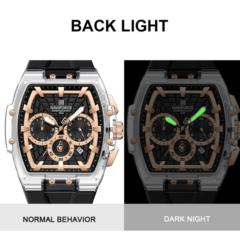 NAVIFORCE Men's Quartz Watch Waterproof Luminous Chronograph with Date Display 24-Hour Male Military Sports Wristwatch Gift Box