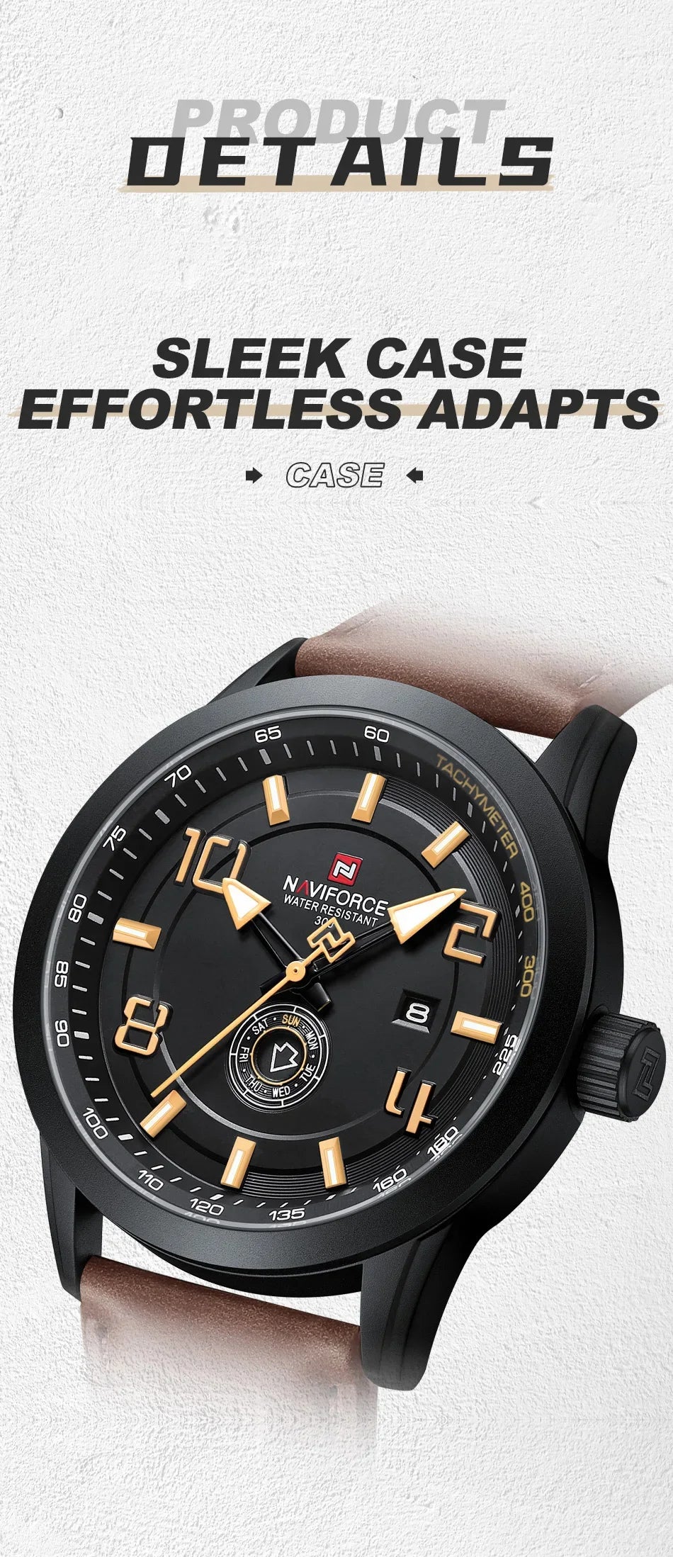 NAVIFORCE Watches for men Fashion Sports PU Strap 30m Waterproof Quartz Calendar Display Wristwatch Male Gift Relogio Masculino