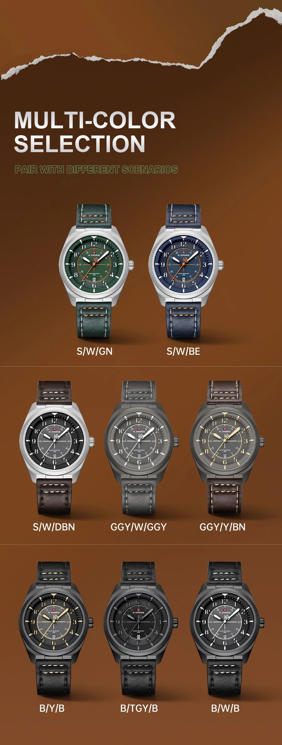NAVIFORCE Simple Men Quartz Calendar Watch 3ATM Waterproof Genuine Leather Strap Business Casual Fashion Mature Style Wristwatch