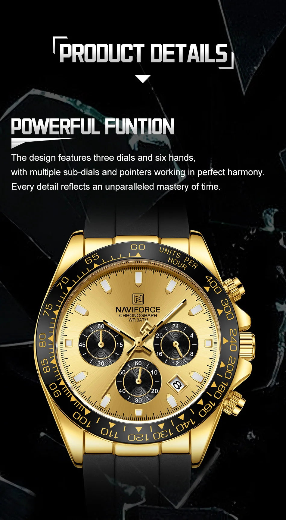 NAVIFORCE Brand Fashion Luxury Watch For Men Waterproof Chronograph Clock Business Casual Silicone Strap Wristwatches 2024 New