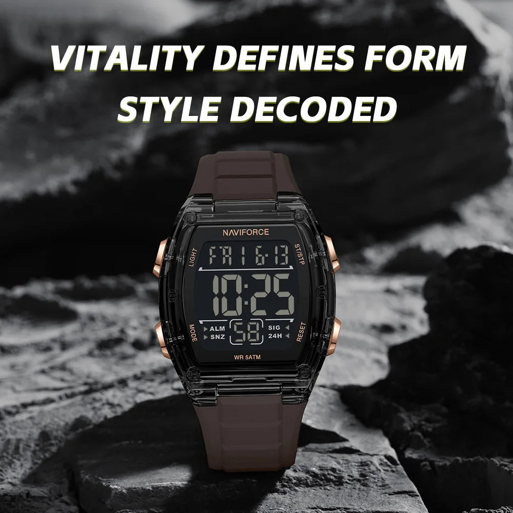 NAVIFORCE Men's Watch Alloy Dial Analog LCD Digital Display Sport Waterproof Quartz Wristwatch Date Chronograph Luminous Clock