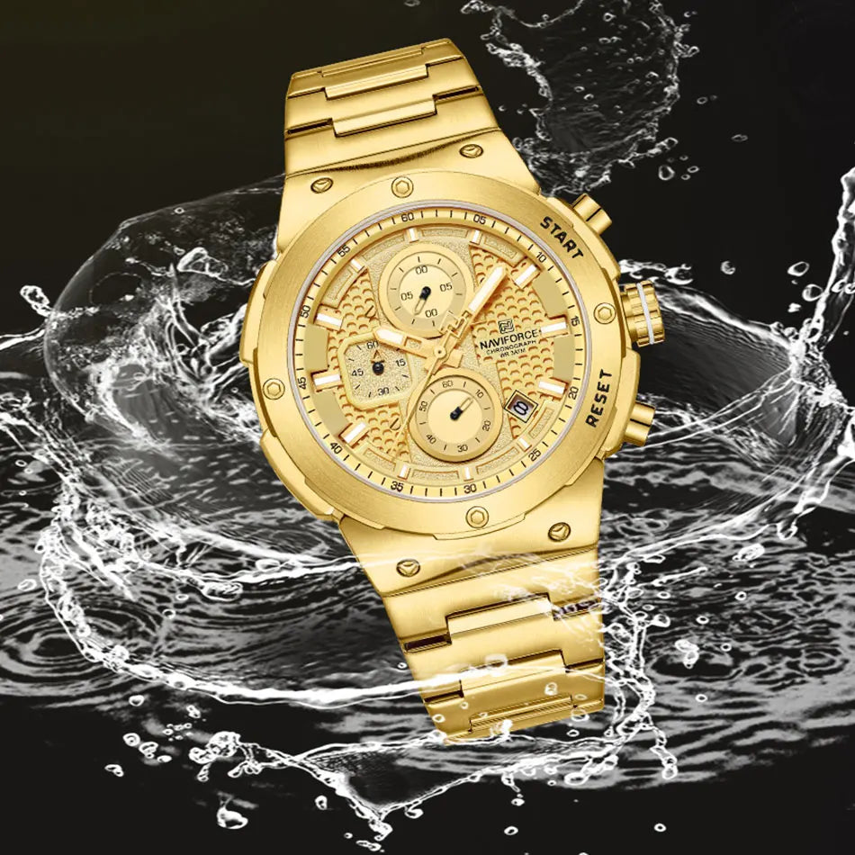NAVIFORCE Top Luxury Men Watches Luminous Date Waterproof Chronograph Quartz Man Watch Stainless Steel Sport Military Wristwatch