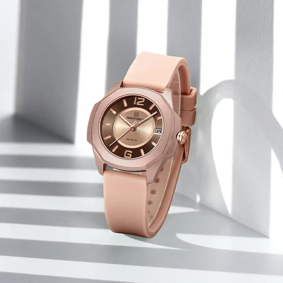 NAVIFORCE Watch Women's Luxury Quartz Watches Ladies Simple Style Silicone Strap Wrist Watch Date Display Clock Package Gifts