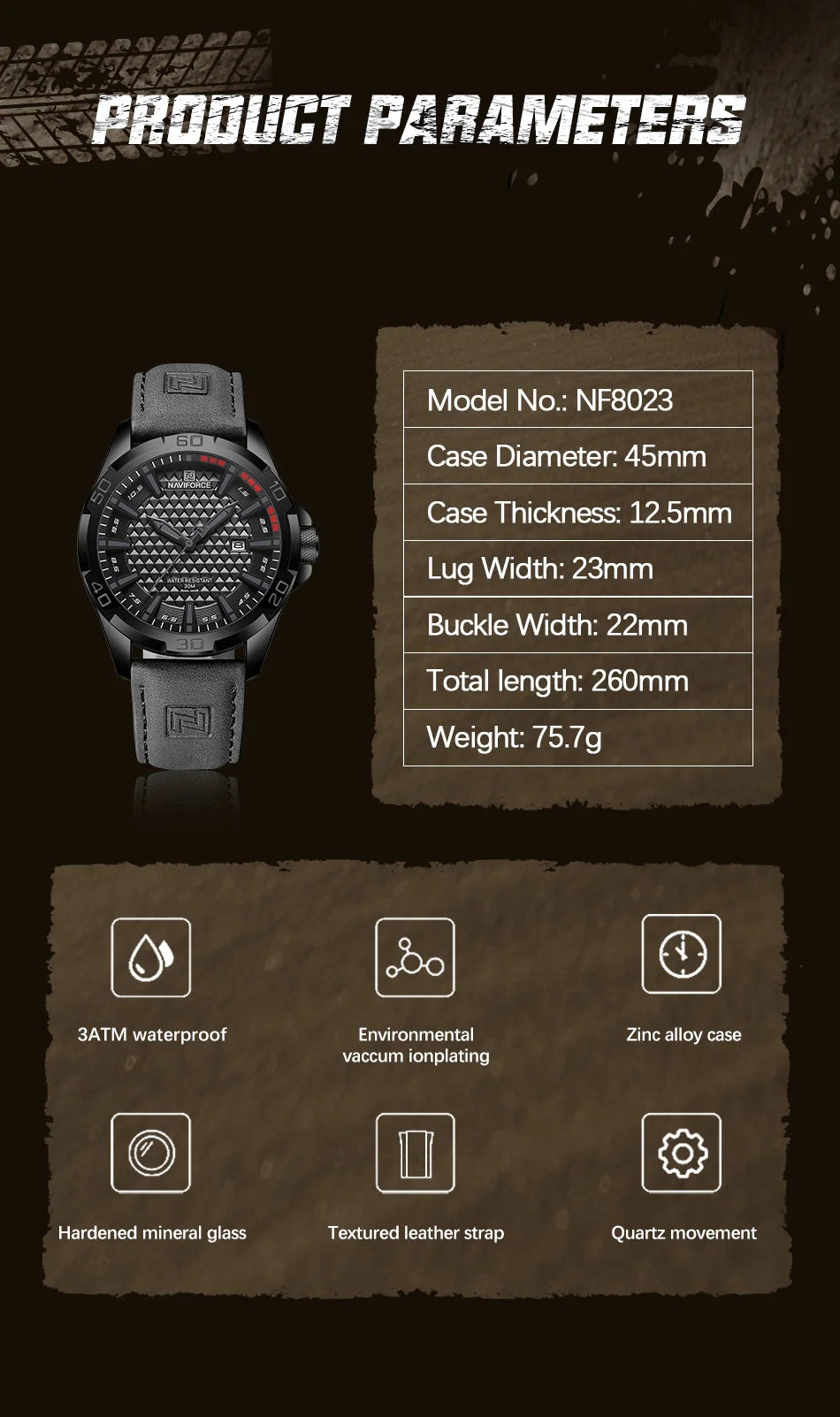 Top Brand NAVIFORCE Male Fashion Luxury WristWatch Men Quartz Watch Sports Shockproof Waterproof Leather Casual Package Gifts