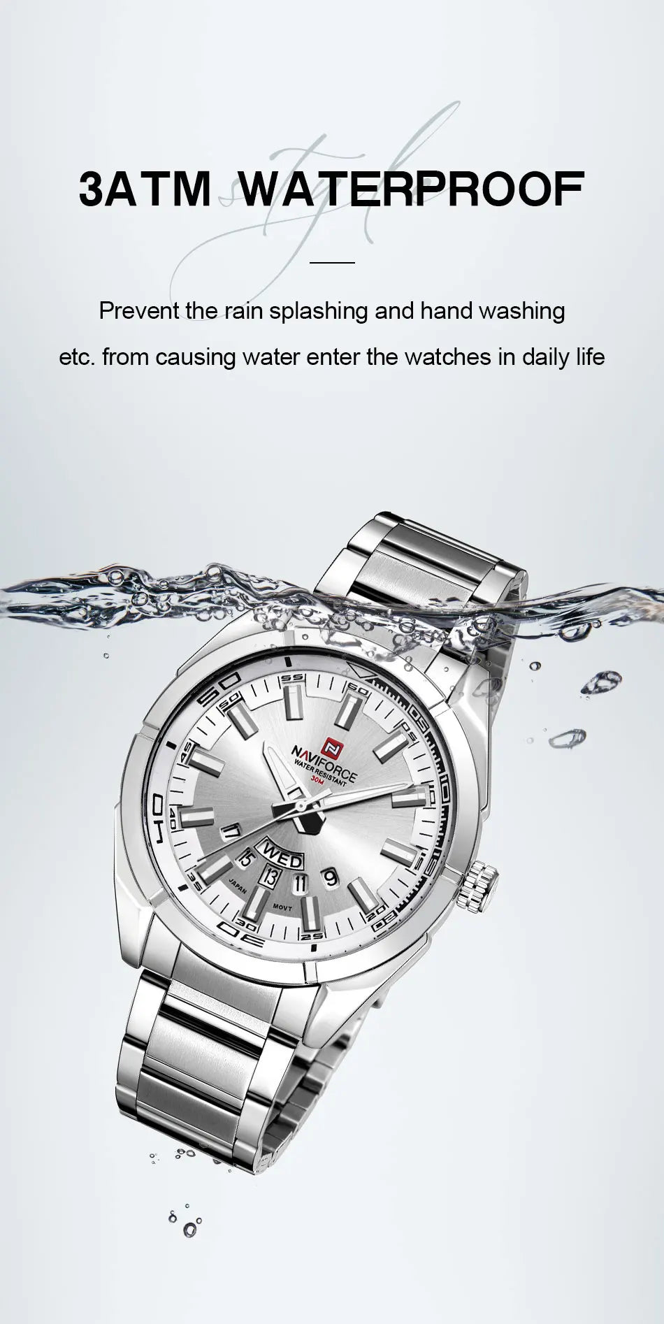NAVIFORCE Classic Casual Watch for Men Stainless Steel Sport Waterproof Male Watches Quartz Date Display Clock Relogio Masculino