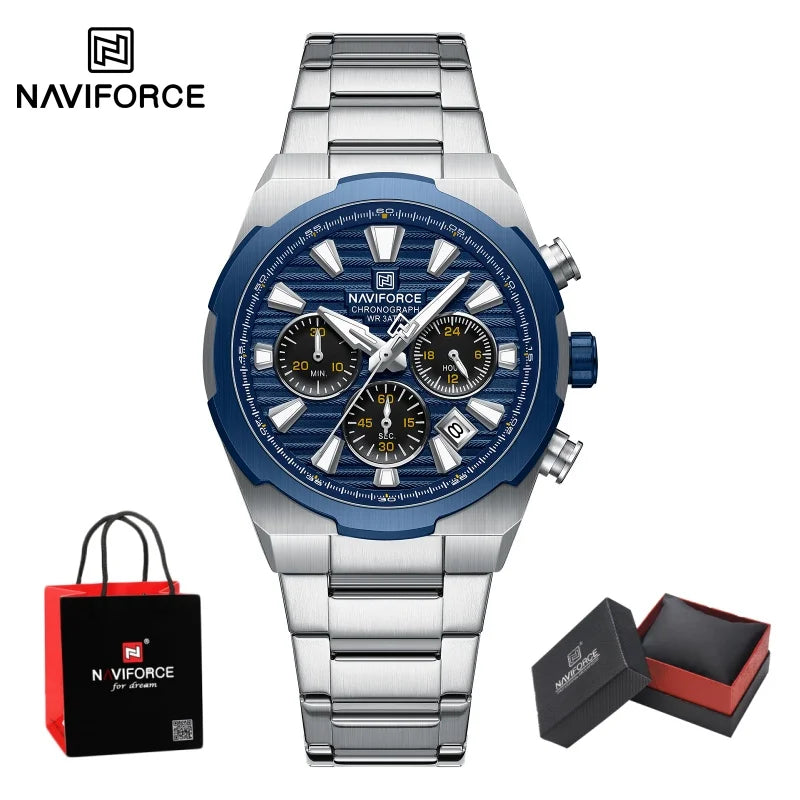 NAVIFORCE Man's Watch Mutifunction Chronograph Quartz Calendar Display Luminous New Men Clock Military Style Wristwatch Gift Box