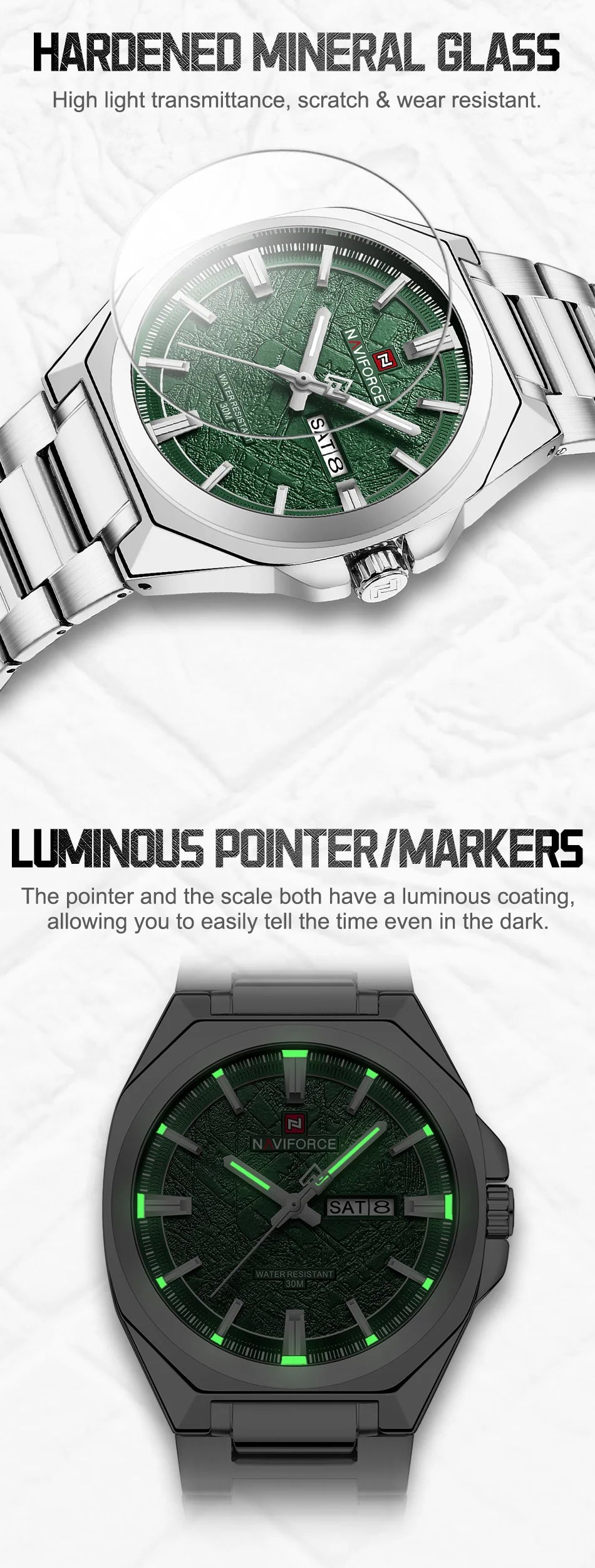 NAVIFORCE Men's Watch Quartz Calendar Week Display Waterproof Luminous Steel Band Male Trendy Outdoor Business Wristwatch NF9273