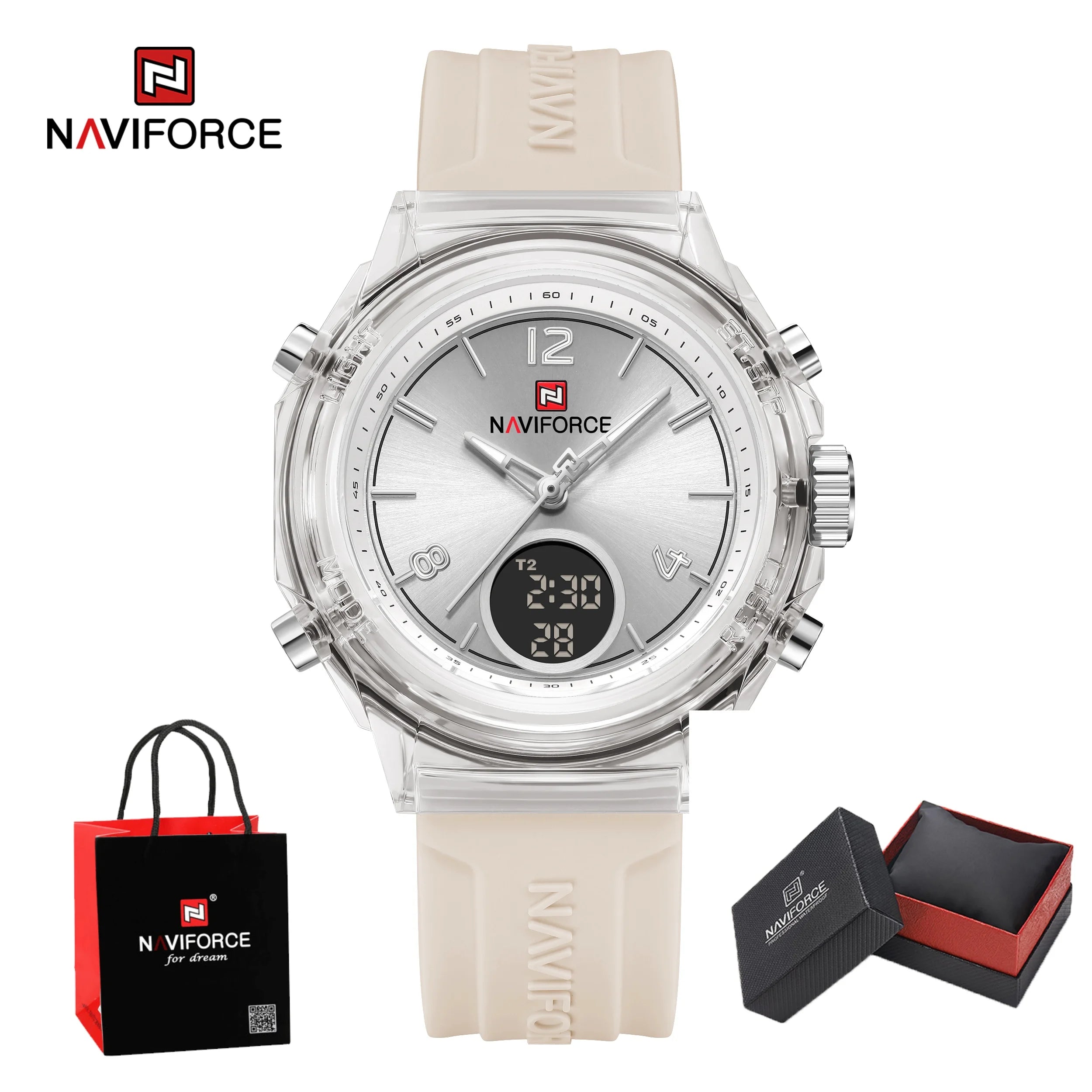 NAVIFORCE Watches For Woman Quartz Dual Display 5ATM Waterproof Ladies Casual Fashion Sports Girls Outdoor Wristwatch Gifts Box