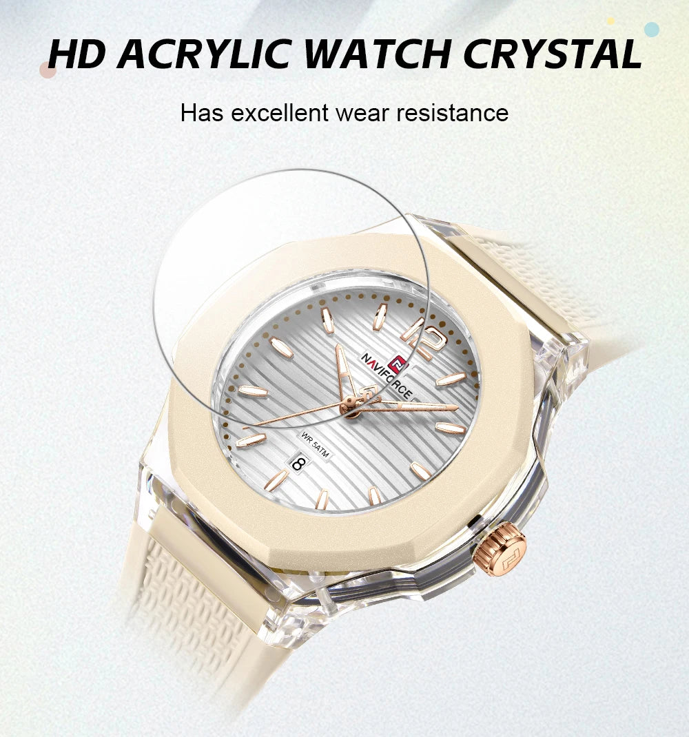 NAVIFORCE Woman Watch Silicone Band Waterproof Elegant Ladies Date Display Wristwatch Luxury Original Quartz Watches for Women