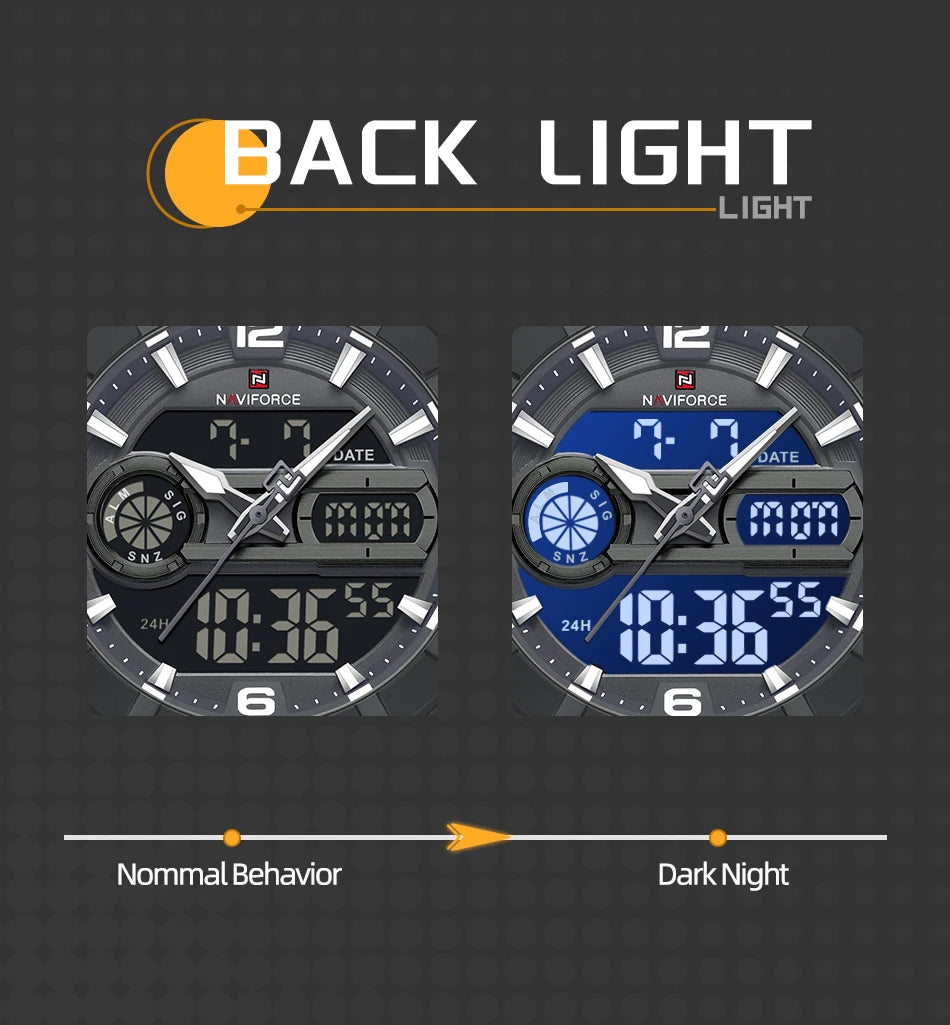 NAVIFORCE Men Quartz Watch Dual Time Date Night Illumination Classic Business Male Clock Luxury Original Waterproof Wristwatch