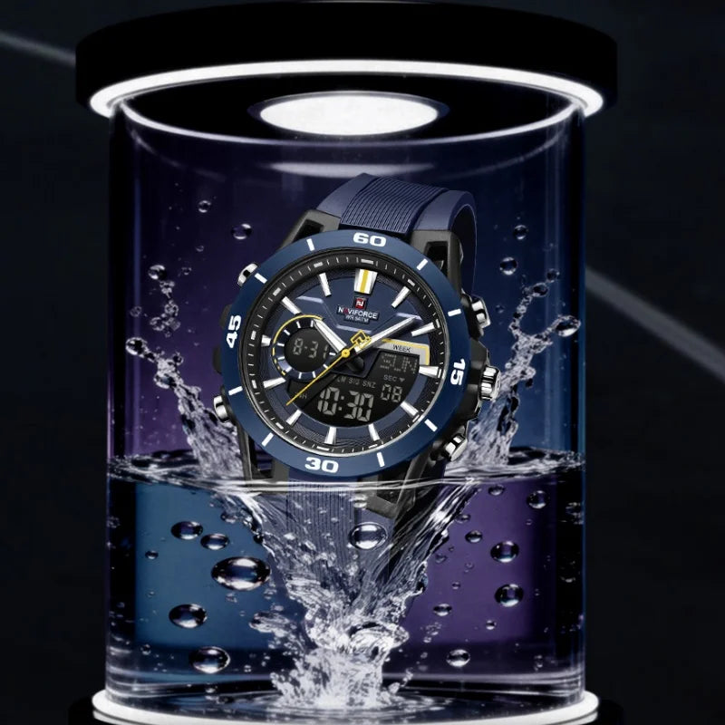 NAVIFORCE Men Watches Quartz Dual Display 50M Waterproof Chronograph Luminous Alarm Clock Male Business Sports Trendy Wristwatch