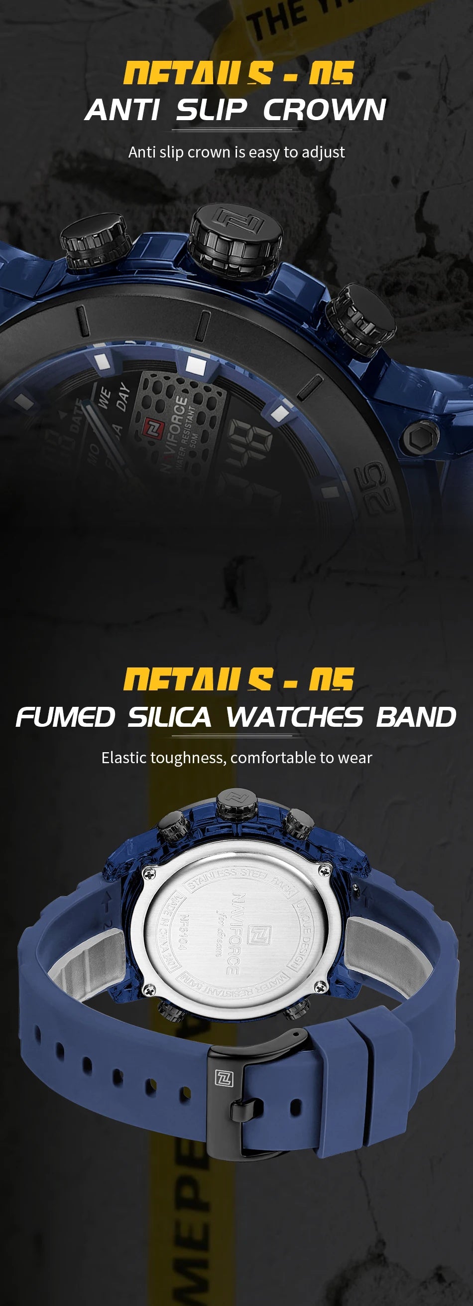 NAVIFORCE Men's Watch PC Material Analog LCD Digital Display Sport Waterproof Quartz Wristwatch Date Chronograph Luminous Clock